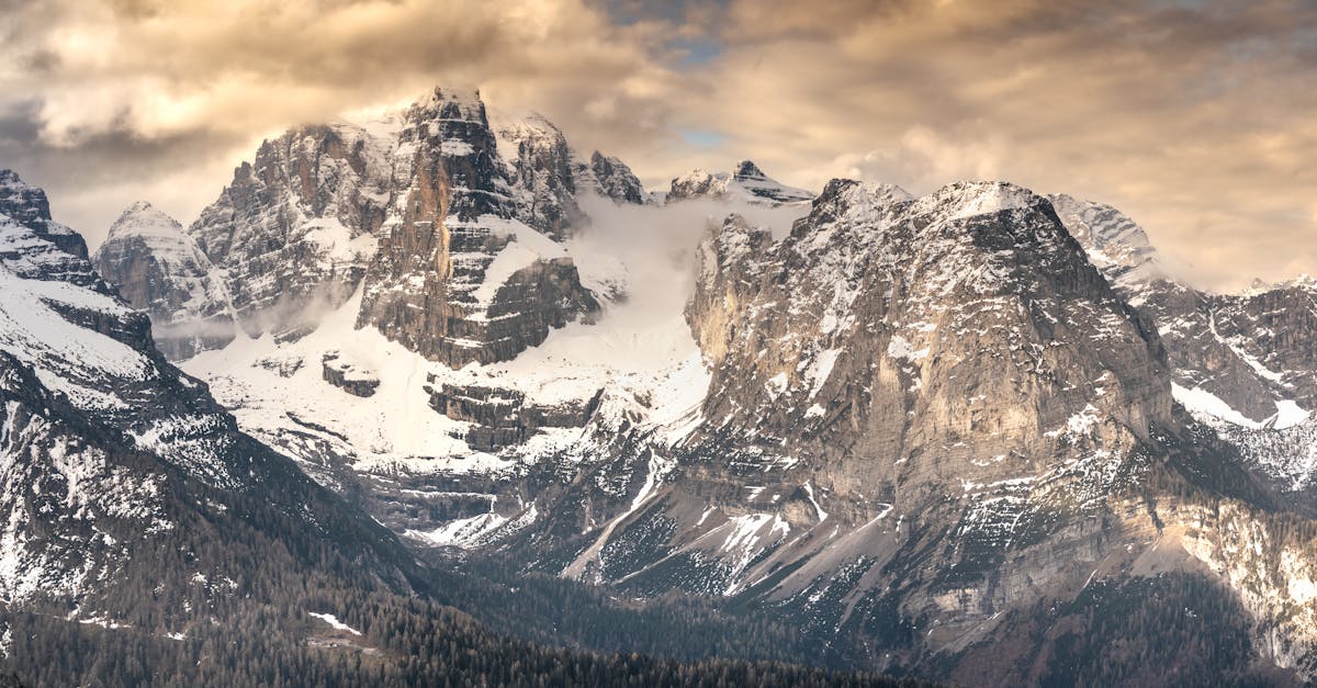 Stunning winter landscape of the Dolomites in Italy with snow-covered peaks.