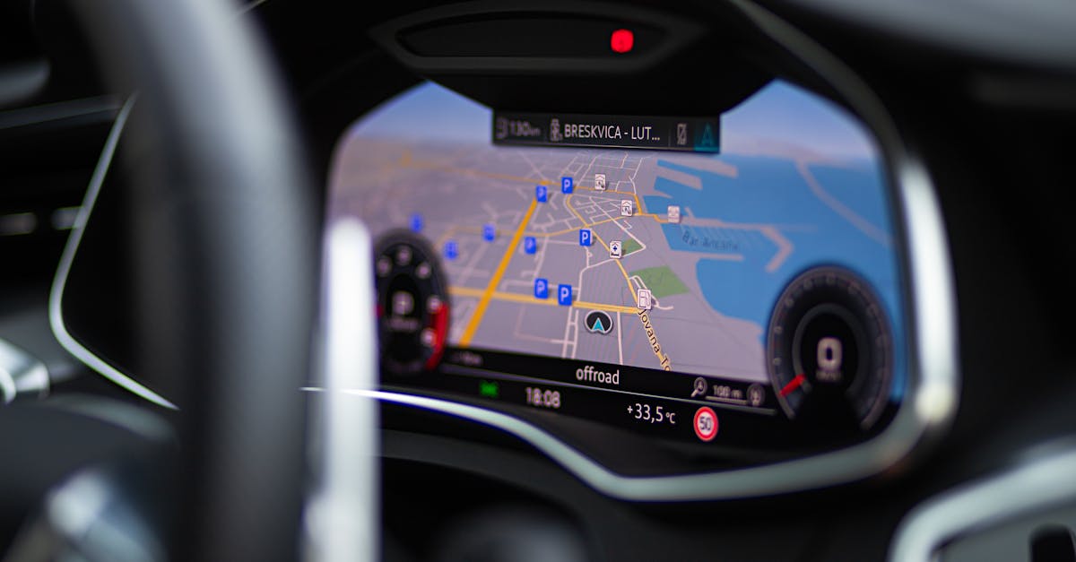 Focused view of a car's dashboard showing GPS navigation and map display.