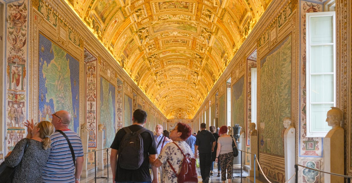 Explore the ornate and golden ceilings of the Vatican Museums filled with art and history.