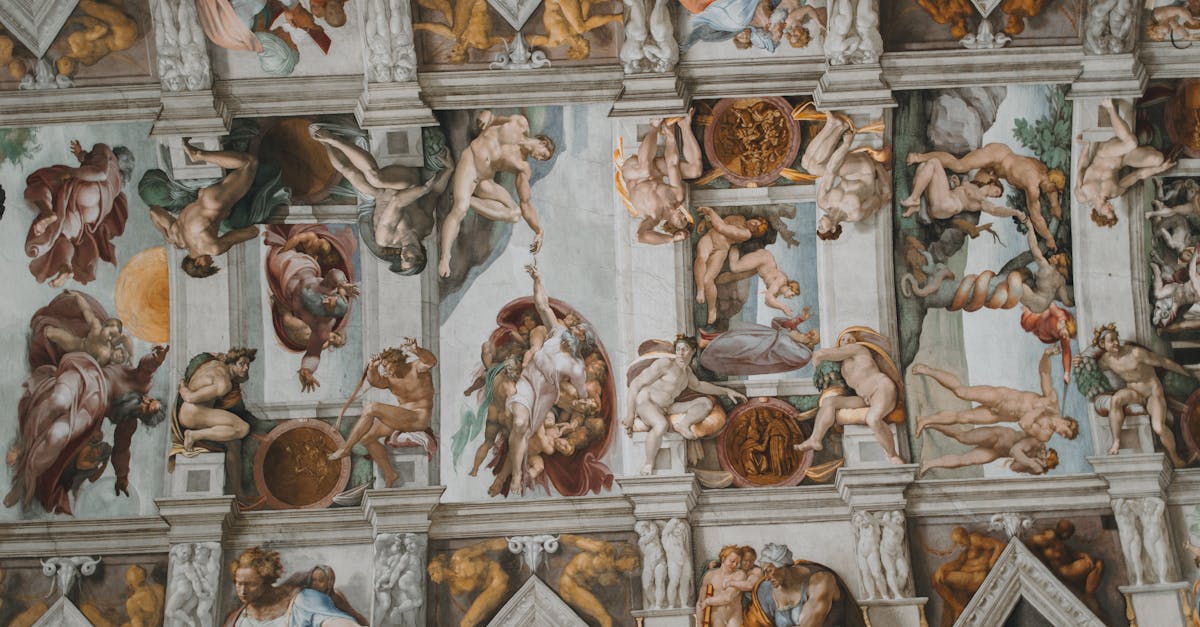 Intricate frescoes on the Sistine Chapel ceiling by Michelangelo, Vatican City.