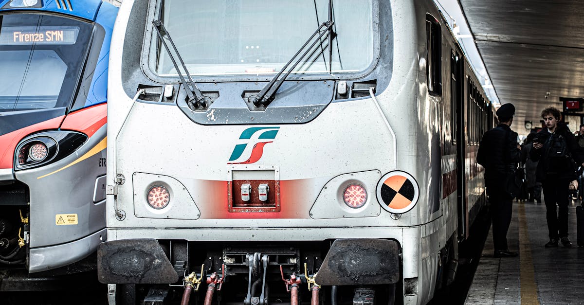 Front view of trains at Florence SMN station with passengers nearby.
