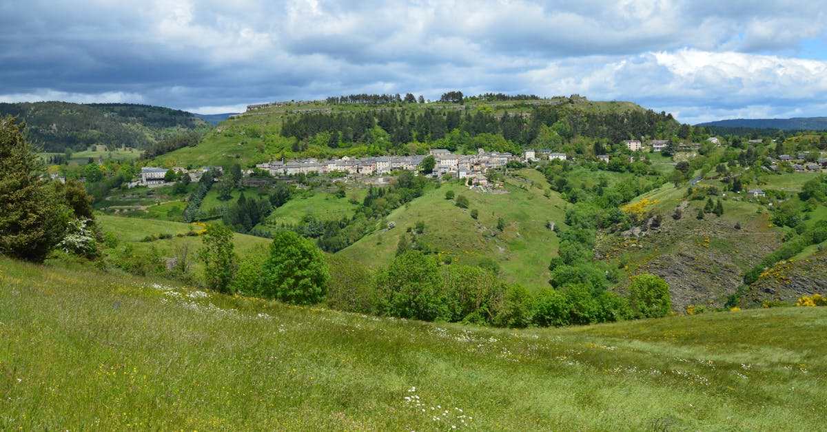 Picturesque landscape of Barre-des-Cévennes showing green hills and a village.