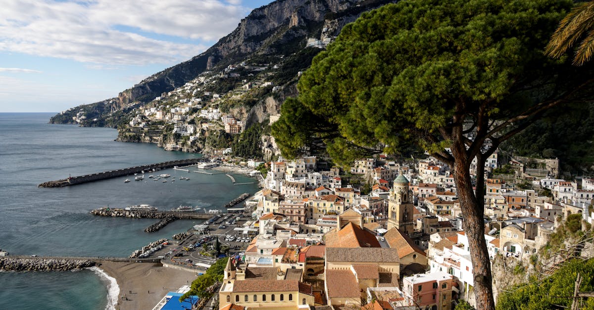 Beautiful aerial view of the Amalfi Coast with Mediterranean architecture and seaside charm.