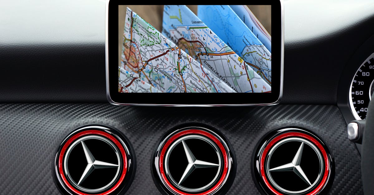 Close-up of a luxury car dashboard featuring a GPS navigation system displaying a road map.